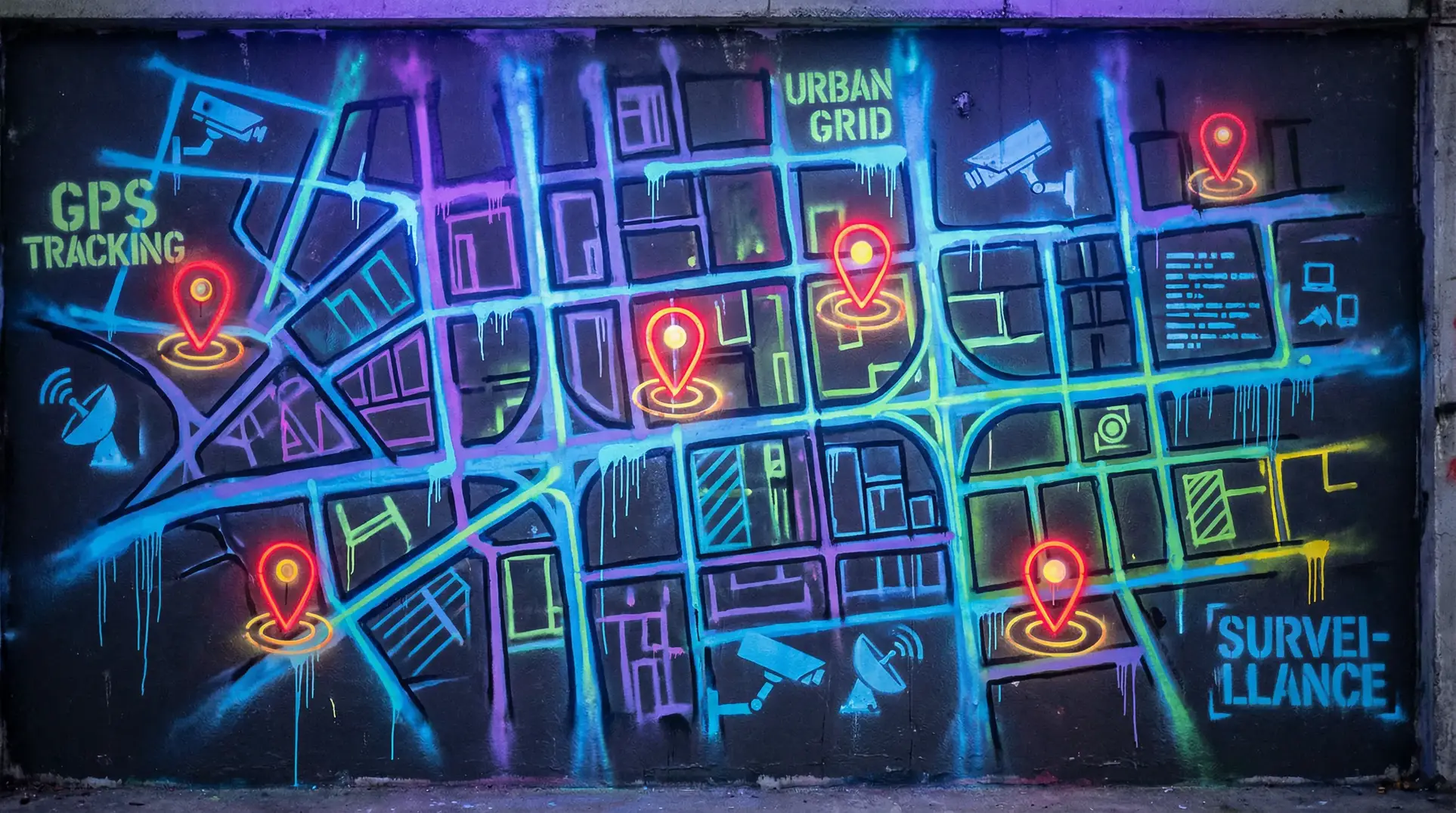 海角社区吃瓜 狗仔追踪地图 - 城市涂鸦风格